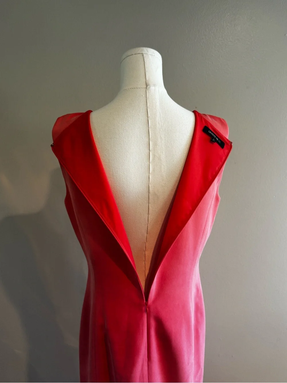 Lafayette 148 New York Coral Pink Sleeveless Sheath Midi Dress 100% Silk
